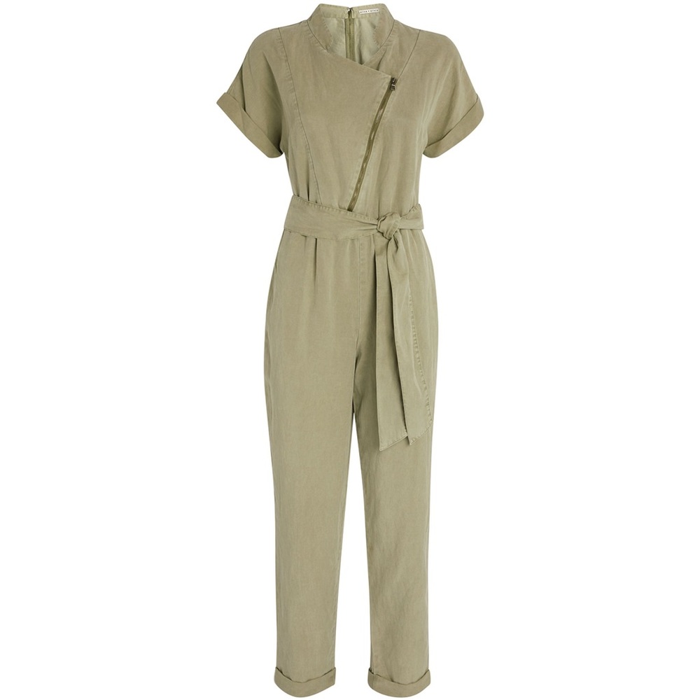 Alice + Olivia Green Leonarda Cropped Belted Jumpsuit